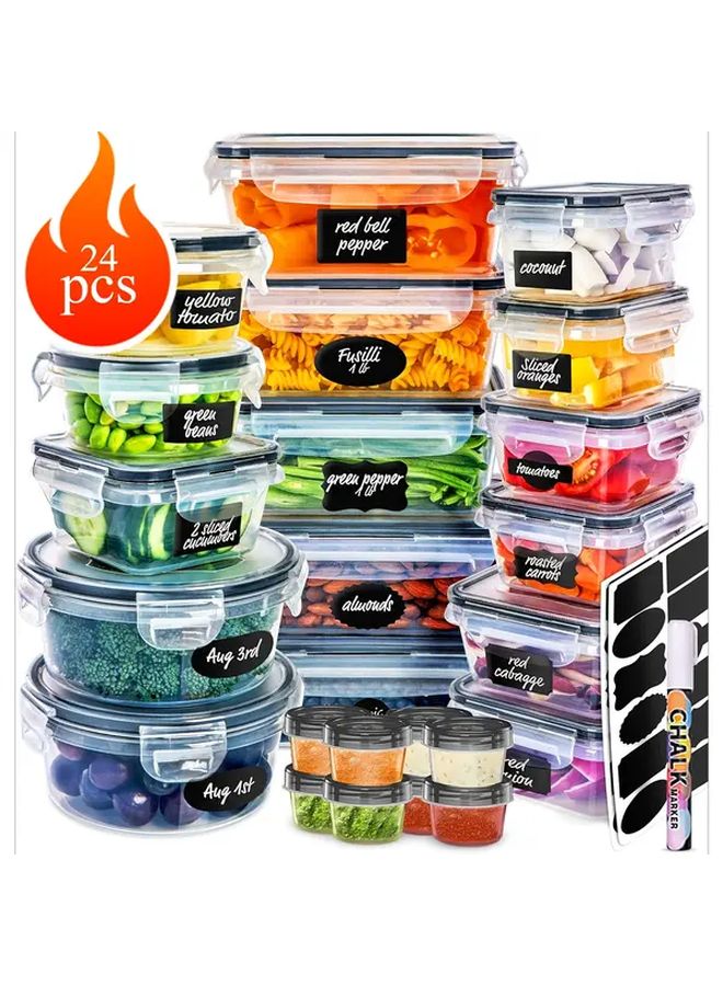 24pcs Reusable Food Storage Containers Keep Food Fresh Sealed Plastic Kitchen Pantry Organization - Image 1